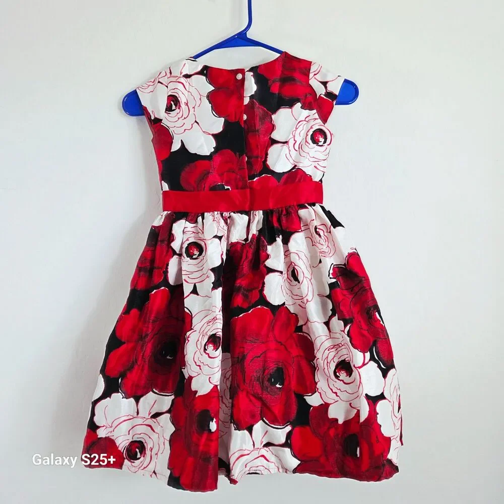 Gymboree Dressed Up Red Floral Rose Holiday Party Dress Girls Size 6